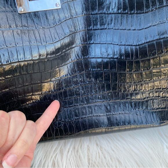 Henri Bendel Black Croc Print Leather Satchel - Picture 7 of 14